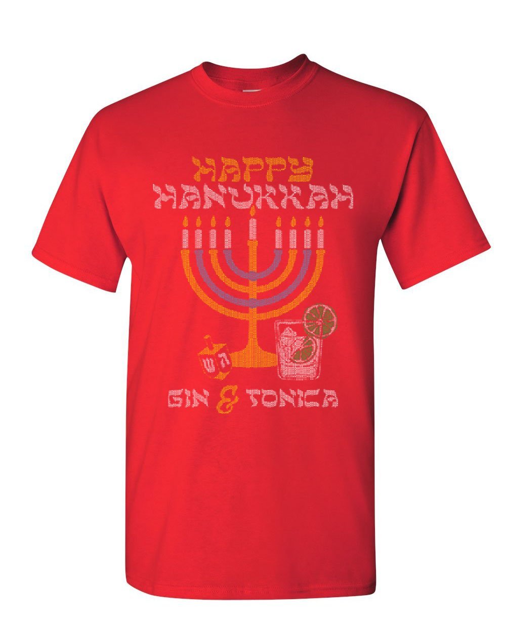 Tee Hunt Happy Hanukkah Muscle Shirt Menorah Drinking Gin & Tonica Dreidel Sleeveless 